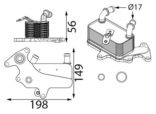 Olie radiator past: SKODA FABIA III, YETI  VW BEETLE, GOLF VII, JETTA IV, PASSAT B8 1.4-2.5 05.09-03.24