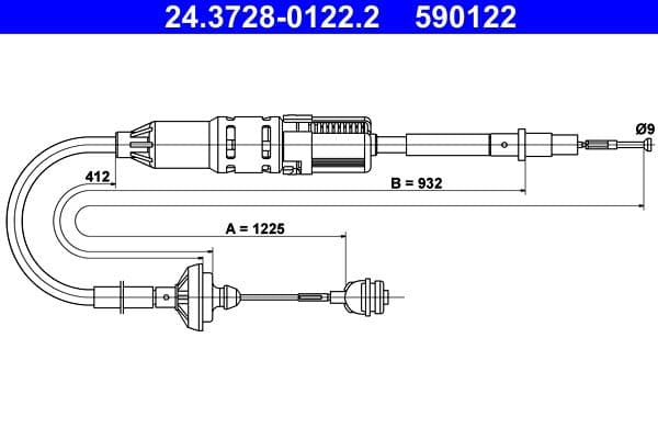 Koppelingskabel (1225mm/932mm) past: VW TRANSPORTER T4 1.8-2.8 07.90-06.03