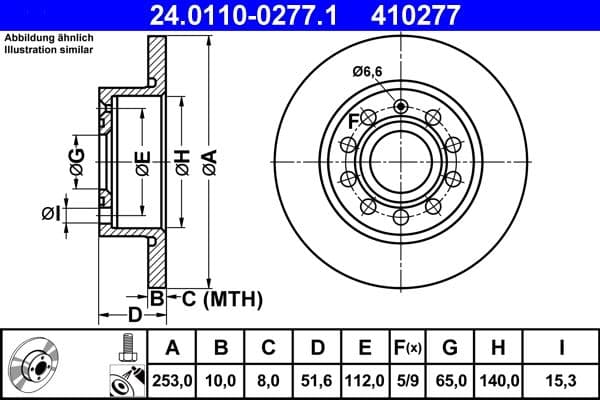 Brake disc Achter Links/Rechts past: AUDI A3  DAEWOO LANOS  OPEL CALIBRA A  SEAT ALTEA, ALTEA XL, LEON, LEON SC, LEON ST, TOLEDO III  SKODA OCTAVIA II, OCTAVIA III, YETI 1.0-Electric 08.89-