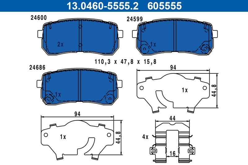 Remblokken set Achter (met een dempingskussen), past: KIA CARNIVAL II, SORENTO III 2.0D-3.5 10.01-12.20