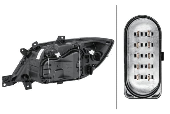Koplamp Rechts (2*H7/H3/PY21W/W5W, elektrisch, met motor, met gloeilamp, gebroken montage, kleur invoegen: verchroomd, kleur indicator: transparant) past: MERCEDES SPRINTER 901, 902, 903 01.03-05.06