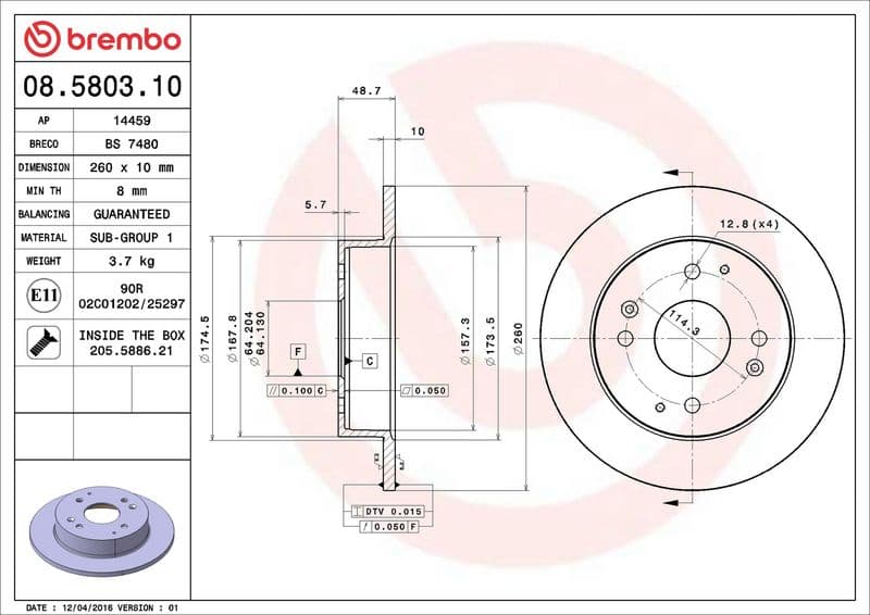 Brake disc Achter Links/Rechts past: HONDA ACCORD IV, ACCORD V, ACCORD VI, CIVIC VI 1.6-2.3 01.90-03.01