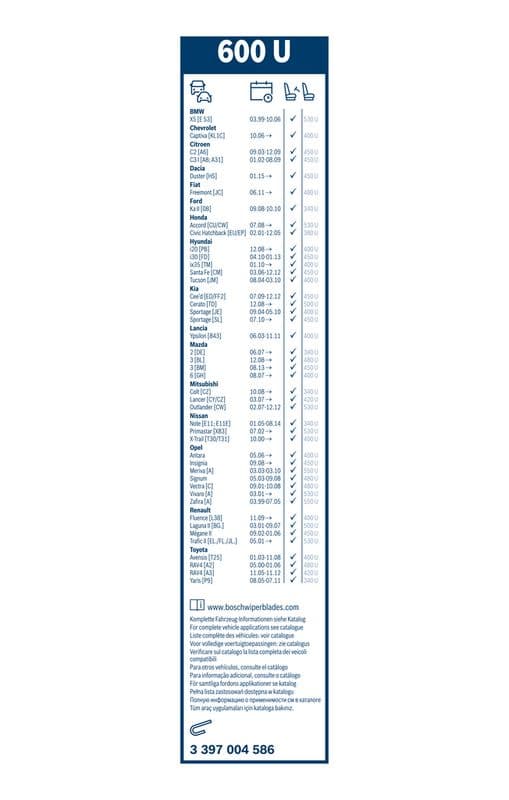 Wisserblad draaibaar Voor (1pcs) 600U Twin 600mm past: IVECO DAILY I, DAILY II, DAILY III  MERCEDES C (CL203), C T-MODEL (S203), C (W203), SPRINTER 2-T (B901, B902), SPRINTER 3,5-T (B909) 09.74-