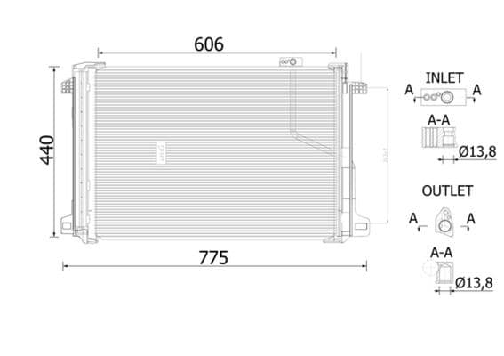 A/C condensator (met droger) past: MERCEDES C (C204), C T-MODEL (S204), C (W203), C (W204), CLS (C218), CLS SHOOTING BRAKE (X218), E (A207), E (C207), E T-MODEL (S212), E (W212) 1.6-6.2 01.05-