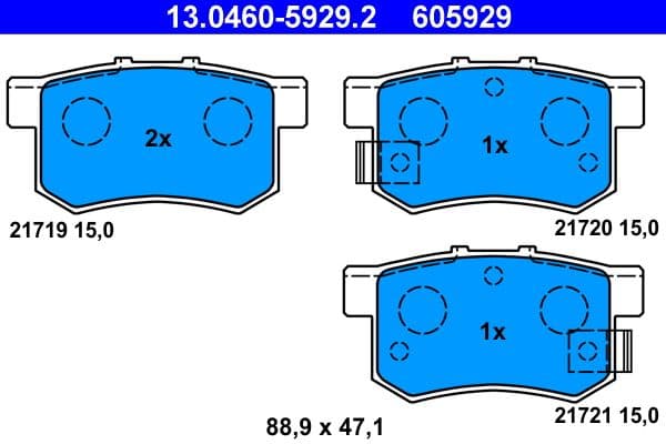 Remblokken set Achter , past: ACURA TL  FIAT SEDICI  HONDA ACCORD IV, ACCORD V, ACCORD VI, CIVIC III, CIVIC IV, CIVIC IX, CIVIC VI, CIVIC VII, CIVIC VIII, CR-V III, INSIGHT, INTEGRA 1.3-3.2 10.84-