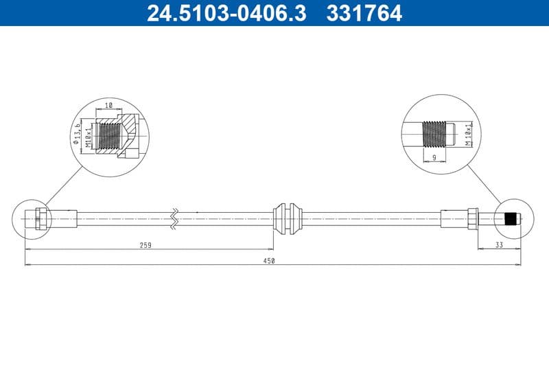 Remleiding/slang Voor Links/Rechts (lengte 450mm, M10x1/M10x1) past: BMW 3 (E46), Z4 (E85), Z4 (E86) 1.6-3.0D 12.97-02.09