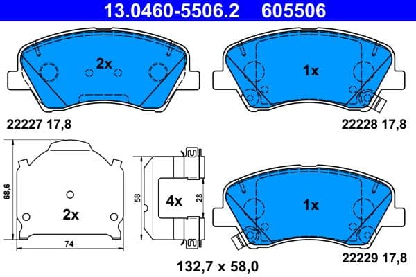 Remblokken set Voor (met een dempingskussen), past: HYUNDAI BAYON, I20 III  KIA RIO IV, STONIC 1.0-1.6D 01.17-