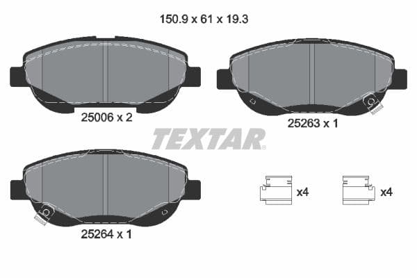 Remblokken set Voor (met extra's), past: TOYOTA AVENSIS, VERSO 2.0D/2.2D 11.08-10.18