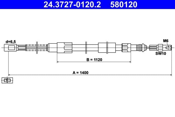 Handremkabel Achter Links/Rechts (1400mm) past: VW LT 40-55 I 2.0/2.4/2.4D 04.75-06.96