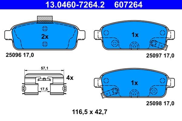 Remblokken set Achter (met extra's), past: CHEVROLET AVEO, CRUZE, ORLANDO, TRAX, VOLT  OPEL AMPERA, ASTRA J, ASTRA J GTC, CASCADA, MOKKA / MOKKA X, ZAFIRA C 1.3D-2.0D 05.09-