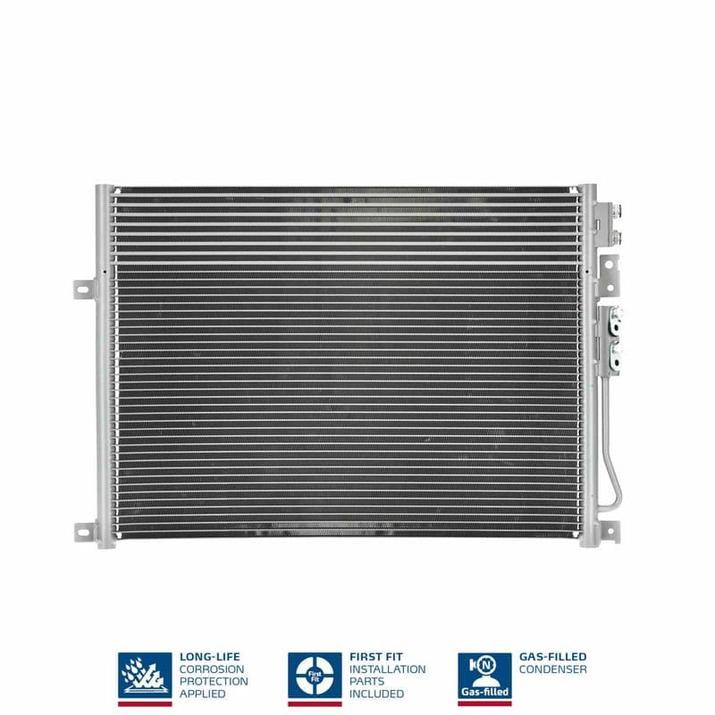 A/C condensator ((EN) additional fitting elements) past: JEEP COMMANDER, GRAND CHEROKEE III 3.0D-6.1 10.04-12.10