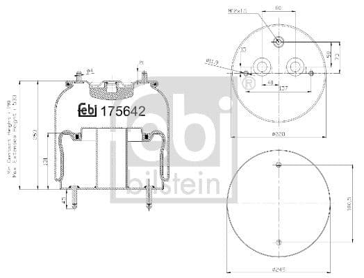 Luchtveringsbalgen Voor (diameter: 228/249mm) past: SCANIA G I, G II, P I, P II, R I, R II, S, T 01.03-