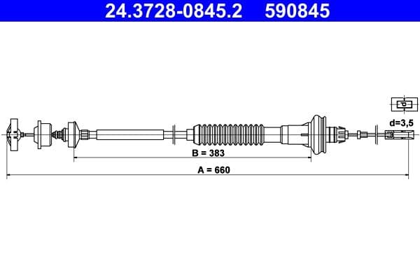 Koppelingskabel (660mm/350mm) past: PEUGEOT 206 1.1-2.0D 08.98-