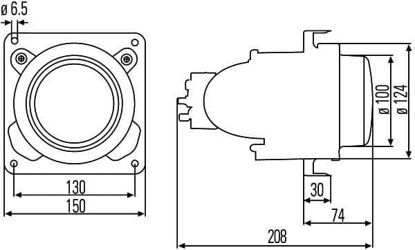 Koplamp Links/Rechts (H1, 24V, lichtfuncties: Dimlicht, diameter: 124mm) past: NEOPLAN CENTROLINER, EUROLINER, STARLINER 09.96-