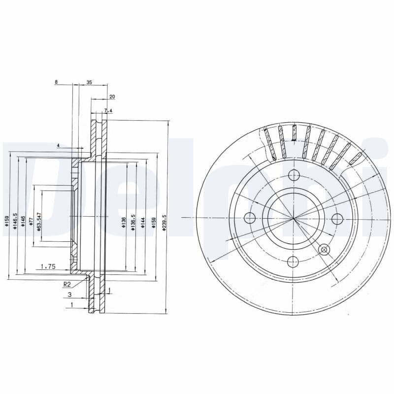 Remschijf set (2 stuks) Voor Links/Rechts past: FORD COURIER, ESCORT CLASSIC, ESCORT V, ESCORT V EXPRESS, ESCORT VI, FIESTA, FIESTA III, FIESTA IV, FIESTA V, KA, ORION III 1.0-2.0 08.83-12.11