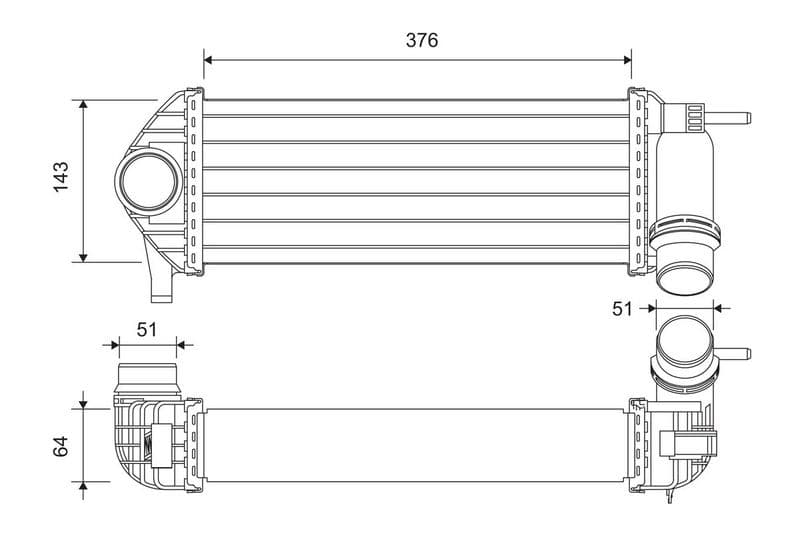 Toevoerluchtkoeler past: MERCEDES CITAN MIXTO (DOUBLE CABIN), CITAN (MPV), CITAN/MINIVAN (W415)  RENAULT KANGOO EXPRESS, KANGOO II 1.2/1.5D 02.08-