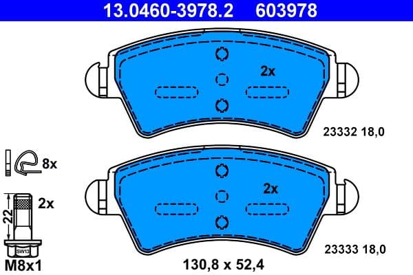 Remblokken set Voor (met extra's  met remklauw geleidingsbouten), past: CITROEN XSARA  PEUGEOT 206, 306 1.4-2.0D 04.93-