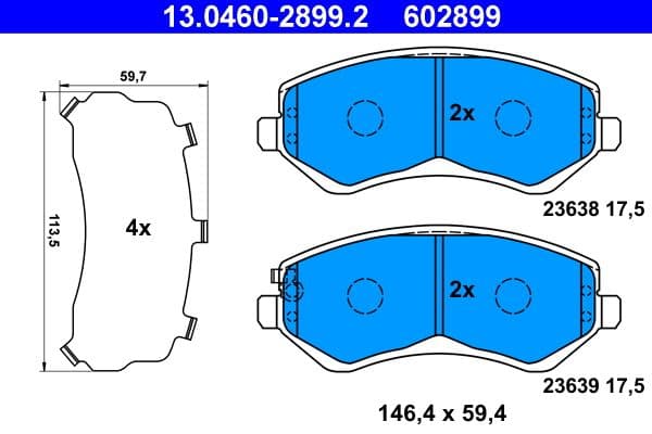 Remblokken set Voor (met een dempingskussen), past: CHRYSLER VOYAGER III, VOYAGER IV  DODGE CARAVAN  JEEP CHEROKEE 2.0-3.8 01.95-12.08