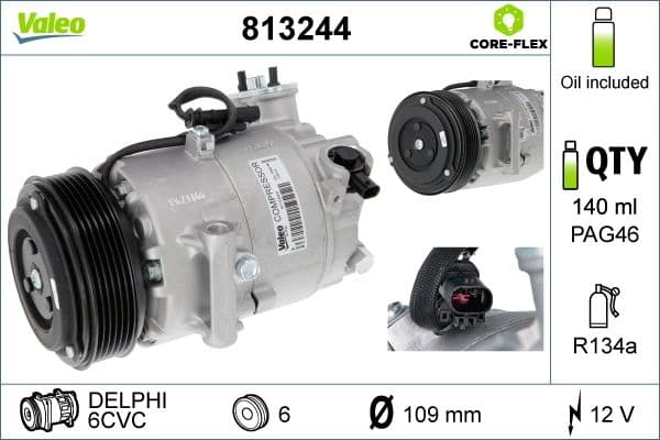 Airconditioning compressor past: CHEVROLET CRUZE  OPEL ASTRA J, ASTRA J GTC, CASCADA, MERIVA B, ZAFIRA C 1.3D/1.6/1.7D 09.09-