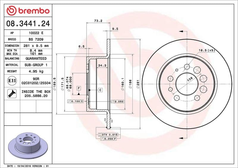 Brake disc Achter Links/Rechts past: MERCEDES SPRINTER 5-T (B907)  VOLVO 140, 240, 260, 740, 760, 780, 940, 940 II, 960, 960 II, V90 I 2.0-2.9 09.70-12.21