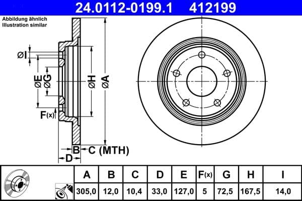 Brake disc Achter Links/Rechts past: DODGE GRAND, JOURNEY  FIAT FREEMONT 2.0D-3.6ALK 06.08-