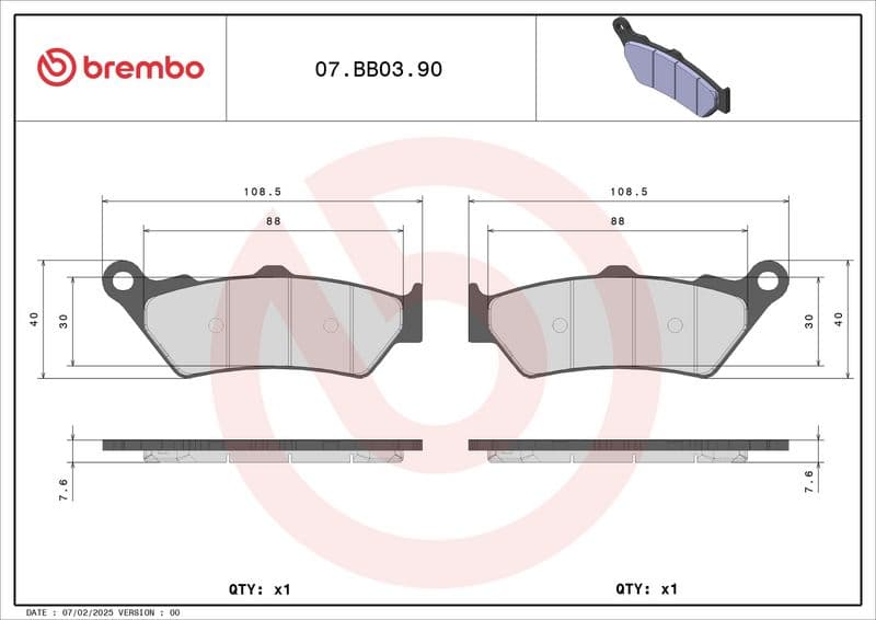 Brake pads Voor, beoogd gebruik: oe gelijkwaardig, materiaal: sinter-90, 40,1x108,5x7,6mm past: APRILIA ETV, MOTO, PEGASO, RS  BMW C1, F, G, R  DUCATI GT, PAUL SMART, SPORT 125-1250 1976-2019