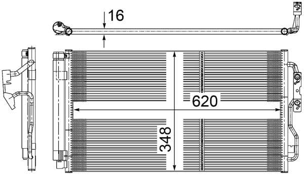 A/C condensator (met droger) past: BMW 1 (E87), 1 (F20), 1 (F21), 2 (F22, F87), 2 (F23), 3 (F30, F80), 3 (F31), 3 GRAN TURISMO (F34), 4 (F32, F82), 4 (F33, F83) 0.65H-Electric 09.06-