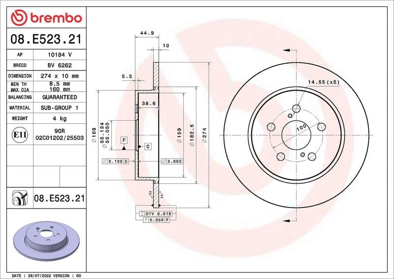 Brake disc Achter Links/Rechts past: MAZDA 2  TOYOTA YARIS 1.5H 02.20-