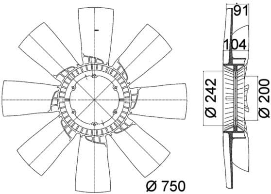 Radiator plezier (diameter 750mm, aantal bladen 8) past: MERCEDES INTEGRO (O 550), O 403, TOURISMO (O 350), TRAVEGO (O 580)  SETRA 400 OM457.936-OM457.976 10.99-