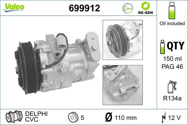 Airconditioning compressor (gereviseerd) past: OPEL COMBO, COMBO TOUR, CORSA C, TIGRA 1.2/1.4 09.00-