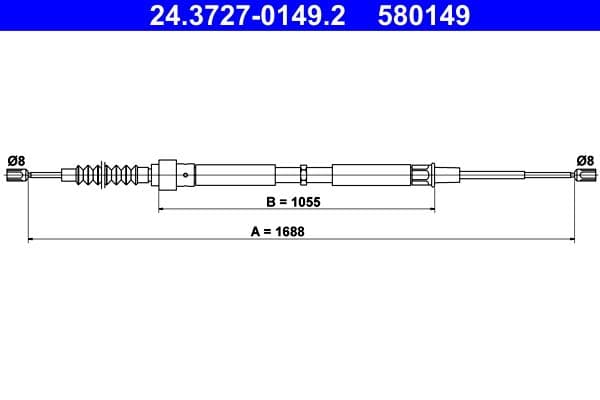 Handremkabel Achter Links/Rechts (1688mm) past: AUDI A3  SEAT LEON, TOLEDO II  SKODA OCTAVIA I  VW BORA, BORA I, GOLF IV, NEW BEETLE 1.4-2.5 09.96-12.13