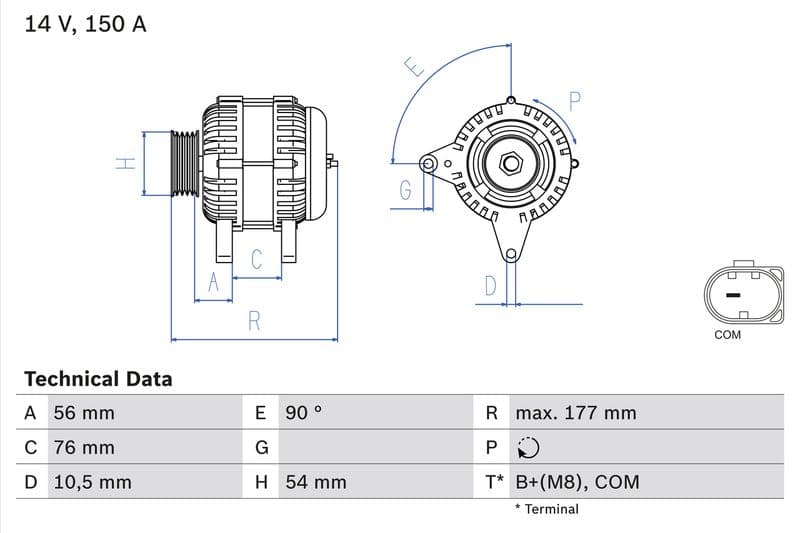 Dynamo (14V, 150A, gereviseerd) past: BMW 1 (E81), 1 (E87), 3 (E90), 3 (E91), 3 (E92), 3 (E93) 2.0D/3.0D 06.04-12.13