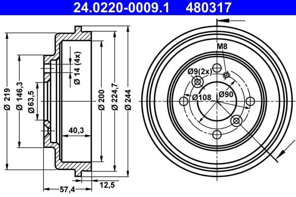 Brake drum Achter past: FORD FIESTA, FIESTA VI, KA+ III 1.0-1.6D 06.08-