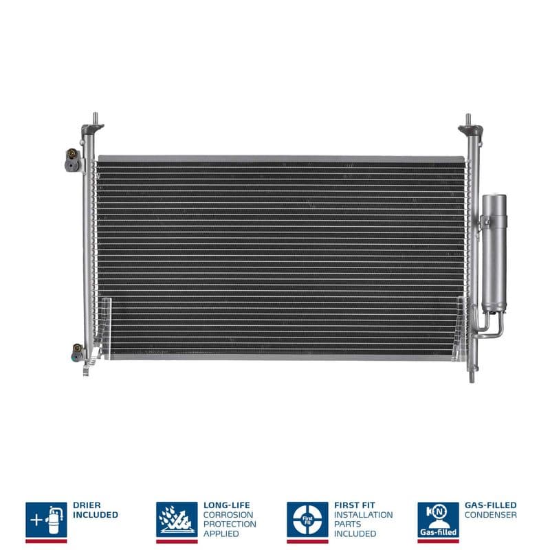 A/C condensator (met droger, (EN) additional fitting elements) past: HONDA CIVIC VIII 1.3-2.2D 09.05-05.13