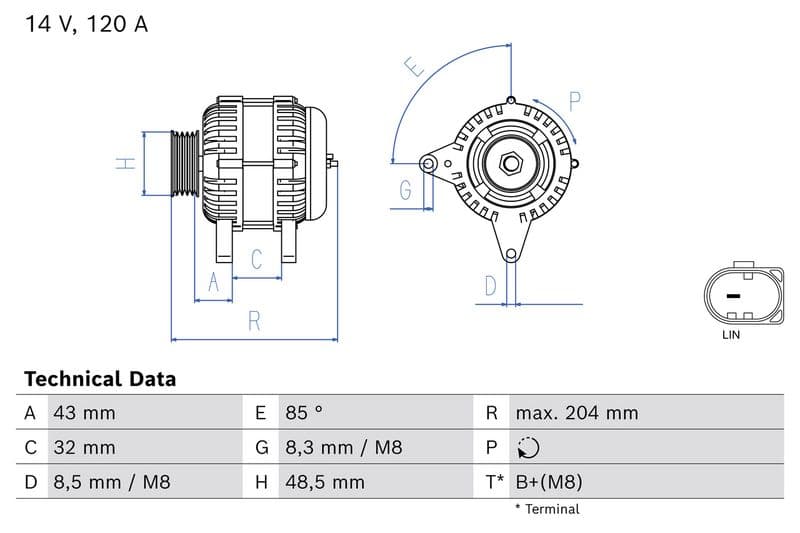 Dynamo (14V, 120A, gereviseerd) past: FORD C-MAX II, FIESTA VI, FOCUS III, GRAND C-MAX, TOURNEO CONNECT V408 NADWOZIE WIELKO, TRANSIT CONNECT V408 1.0 02.12-