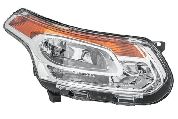 Koplamp Rechts (halogeen, H1/H21W/H7/W5W, elektrisch, met motor, met gloeilamp, kleur invoegen: verchroomd, kleur indicator: oranje) past: CITROEN C3 PICASSO