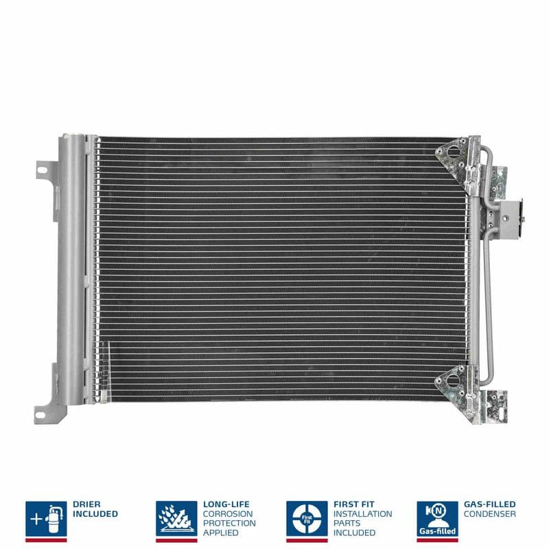 A/C condensator (met droger, (EN) additional fitting elements) past: IVECO STRALIS I, STRALIS II, S-WAY, TRAKKER I, TRAKKER II, T-WAY, X-WAY 10.3D-8.7D 02.02-