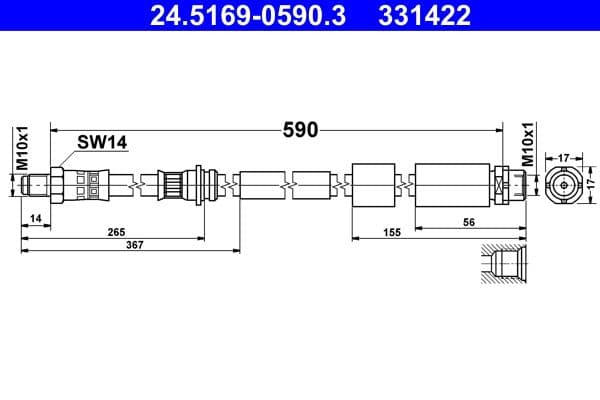 Remleiding/slang flexibel Voor Links/Rechts (lengte 590mm, M10x1) past: BMW 1 (F20), 1 (F21), 2 (F22, F87), 2 (F23), 3 (F30, F80), 3 (F31), 3 GRAN TURISMO (F34), 4 (F32, F82), 4 (F33 1.5-3.0H 07.11-