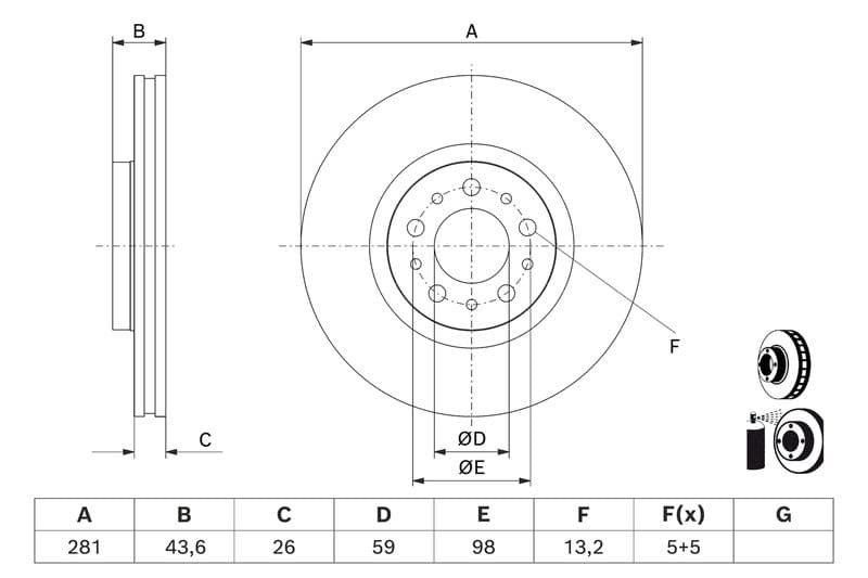 Brake disc Voor Links/Rechts past: FIAT TIPO 1.0-1.6D 10.15-