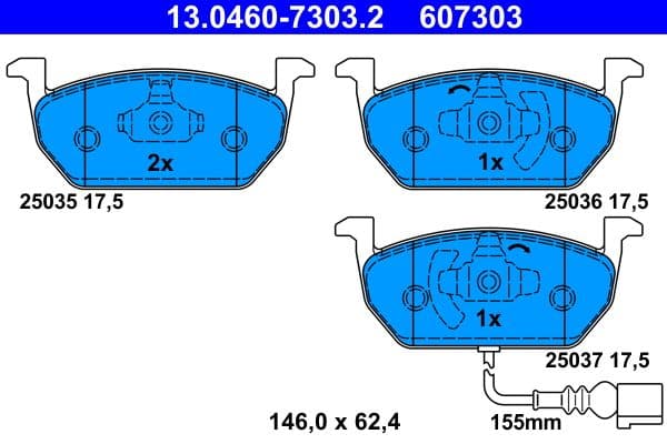 Remblokken set Voor , past: AUDI A3  SEAT LEON, LEON SC, LEON ST  SKODA OCTAVIA III, SCALA  VW GOLF ALLTRACK VII, GOLF SPORTSVAN VII, GOLF VII 1.0-2.0D 04.12-