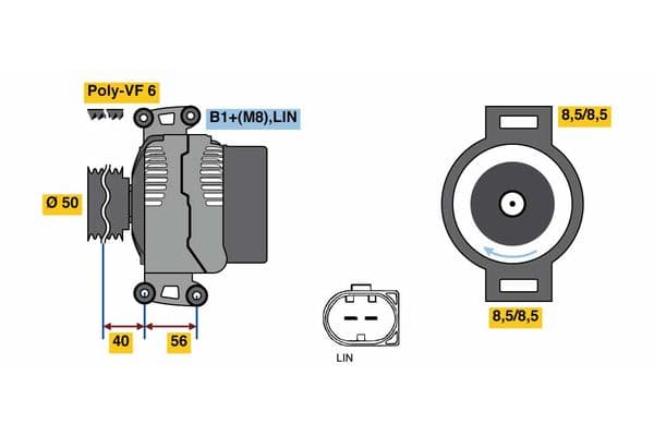 Dynamo (14V, 120A, gereviseerd) past: MERCEDES SPRINTER 3,5-T (B906), SPRINTER 3,5-T (B909), SPRINTER 3-T (B906), SPRINTER 4,6-T (B906), SPRINTER 4,6-T (B909) 2.1D/2.2D/3.0D 09.03-