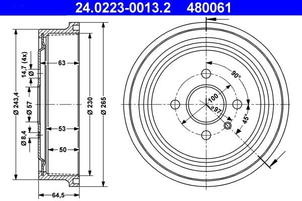 Brake drum Achter past: OPEL ASTRA F, ASTRA F CLASSIC, ASTRA G, ASTRA G CLASSIC, COMBO, COMBO TOUR, VECTRA B 1.2-2.0D 09.91-