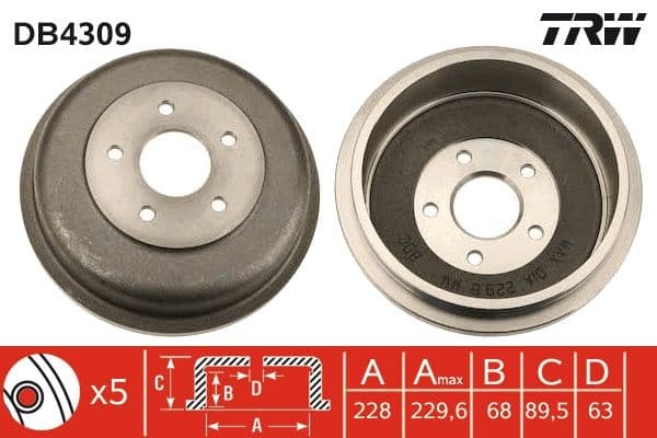Brake drum Achter past: FORD TOURNEO CONNECT, TRANSIT CONNECT 1.8/1.8D/1.8LPG 06.02-12.13