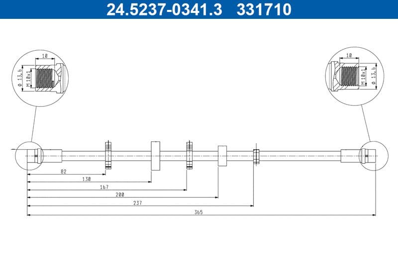 Remleiding/slang flexibel Voor Links (lengte 365mm, M10x1/M10x1) past: VW TRANSPORTER T4 1.8-2.8 07.90-06.03