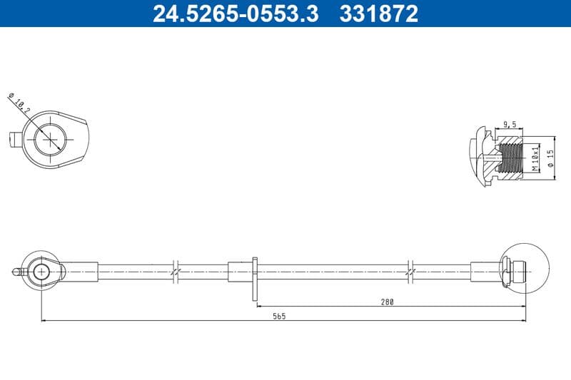 Remleiding/slang flexibel Voor Rechts (lengte 565mm,diameter 10mm, M10x1) past: TOYOTA C-HR, COROLLA, COROLLA CROSS, PRIUS, PRIUS PHV 1.2-2.0H 09.15-