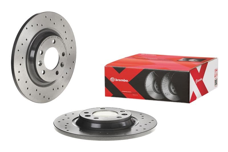 Brake disc, BREMBO Xtra, 1pcs, Drilled, Achter   Links/Rechts, buitendiameter 290 mm, dikte 12 mm, past: CITROEN C5 III  PEUGEOT 407, 508, 508 I, 607, RCZ 1.6-3.0D 02.00-
