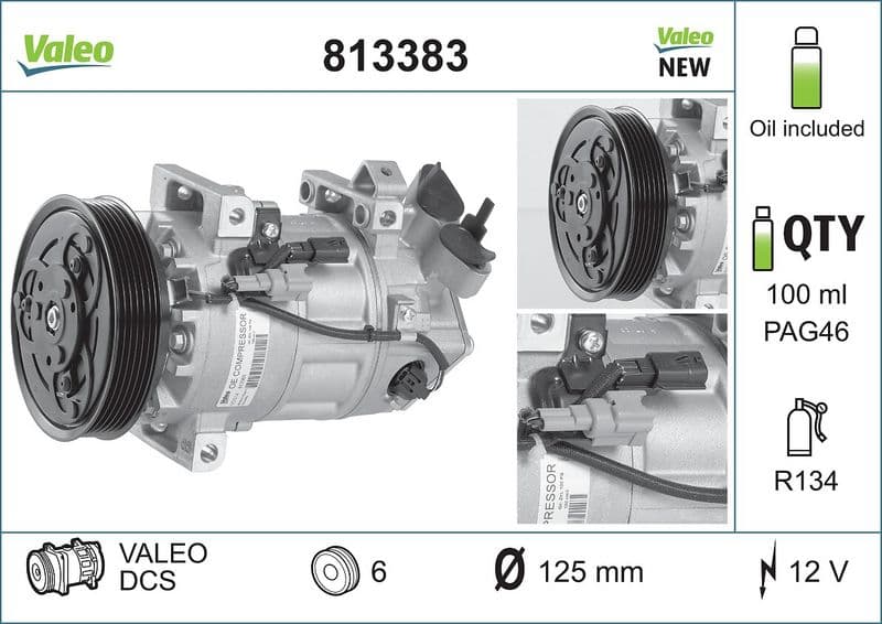 Airconditioning compressor past: RENAULT CAPTUR I, CLIO IV 1.2/1.5D 11.12-08.21