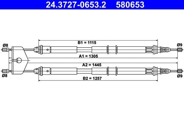 Handremkabel Achter Links/Rechts (1305mm/1445mm) past: FORD FIESTA, FIESTA V, FUSION  MAZDA 2 1.0-1.6D 11.01-11.13