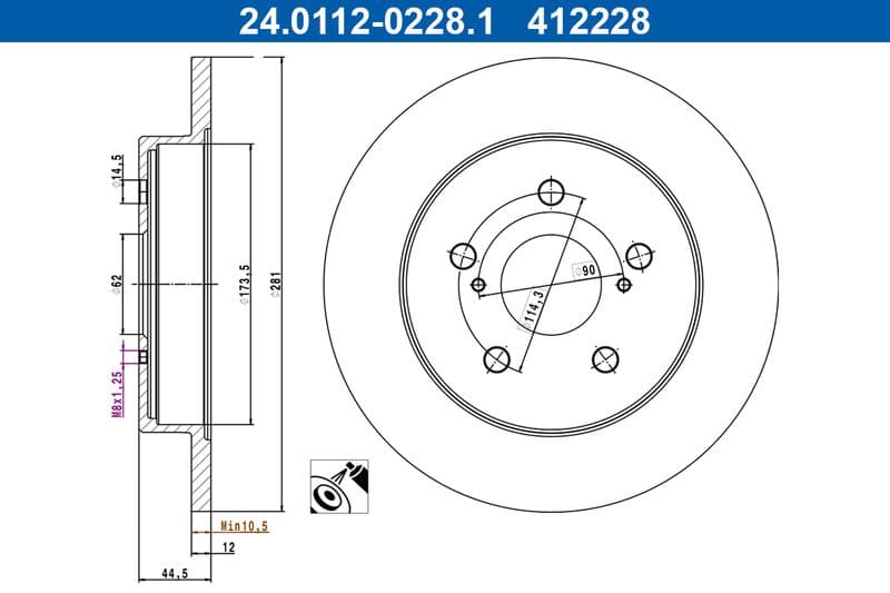 Brake disc Achter Links/Rechts past: LEXUS ES, NX, UX  TOYOTA C-HR, CAMRY, COROLLA CROSS, PRIUS, RAV 4 V, YARIS CROSS 1.2-3.5 07.14-