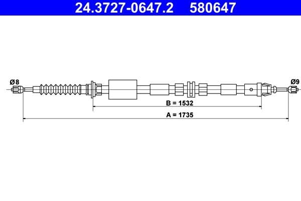 Handremkabel Achter Links/Rechts (1735mm) past: FORD MONDEO III 1.8-3.0 10.00-03.07